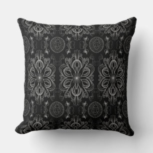 Coussin Abstrait Floral Noir Et Gris