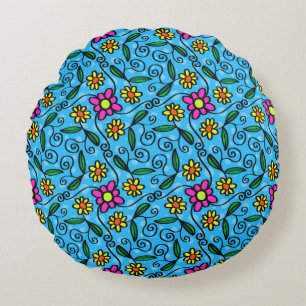 Coussin Abstrait Floral Round