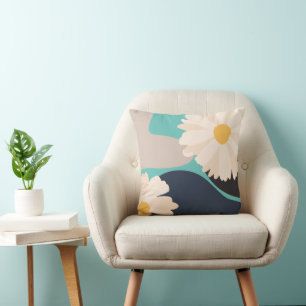 Coussin Abstrait Floral Turquoise moderne
