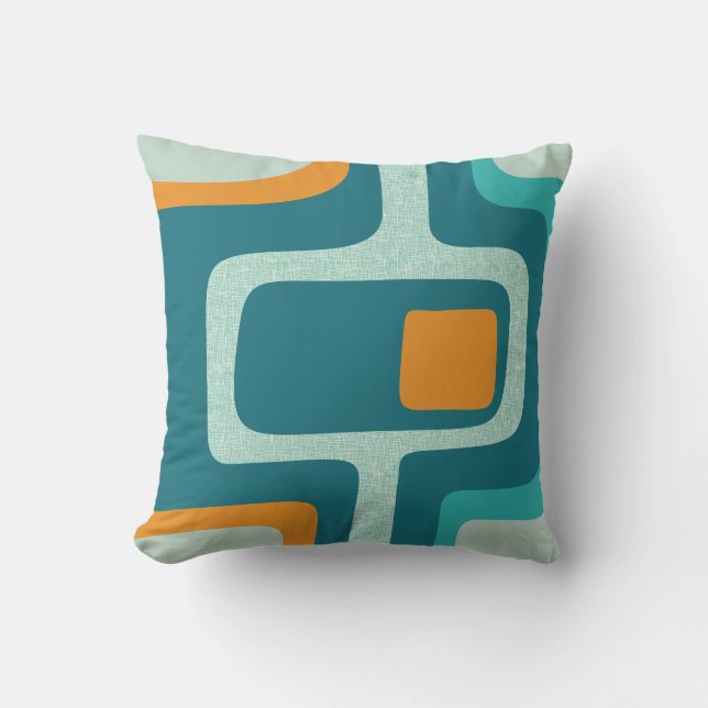 Coussin Abstrait funky milieu du siècle aqua, orange, sarc (Recto)