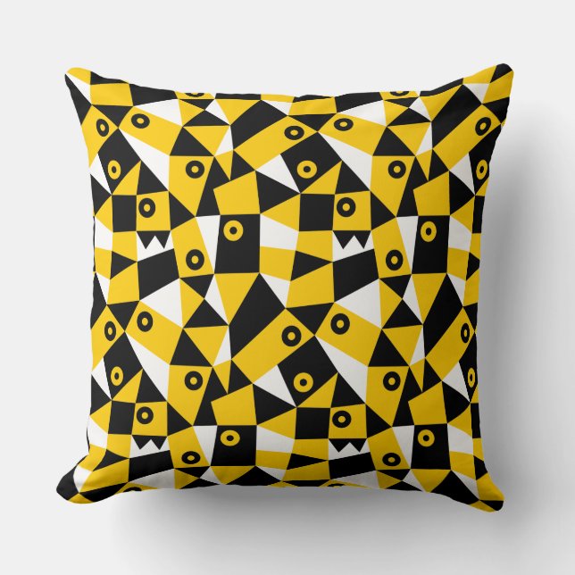 Coussin Abstrait Géométrique 030919 - Ambre, Noir et Blanc (Recto)