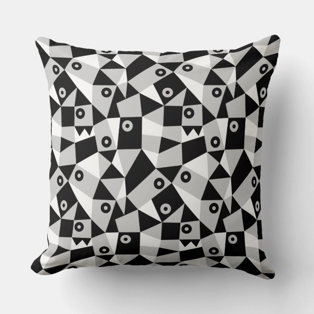 Coussin Abstrait géométrique 030919 - gris, noir et blanc (Recto)