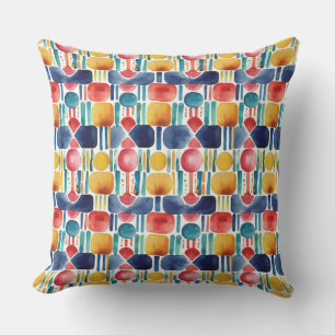 Coussin Abstrait Géométrique Aquarelle Coloré Moderne