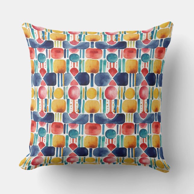 Coussin Abstrait Géométrique Aquarelle Coloré Moderne  (Recto)