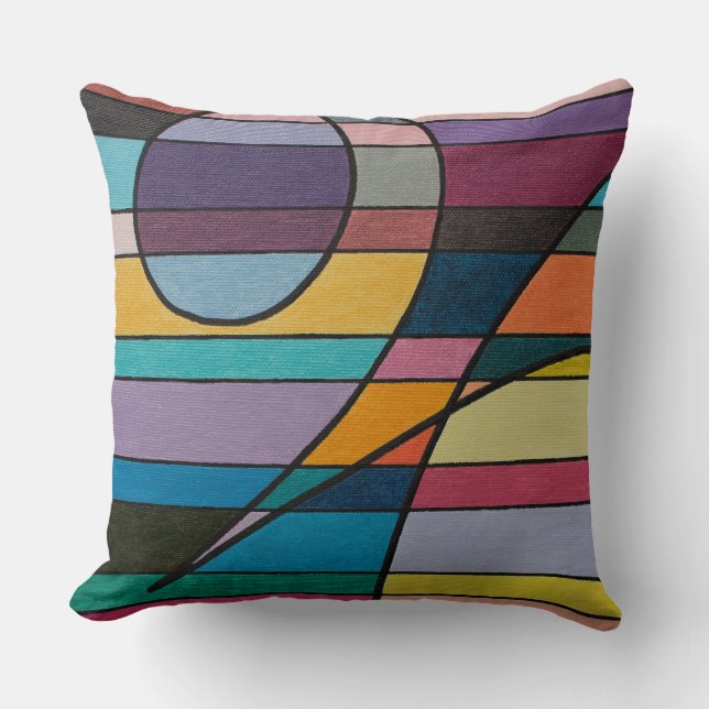 Coussin Abstrait géométrique avec des bandes et des courbe (Recto)