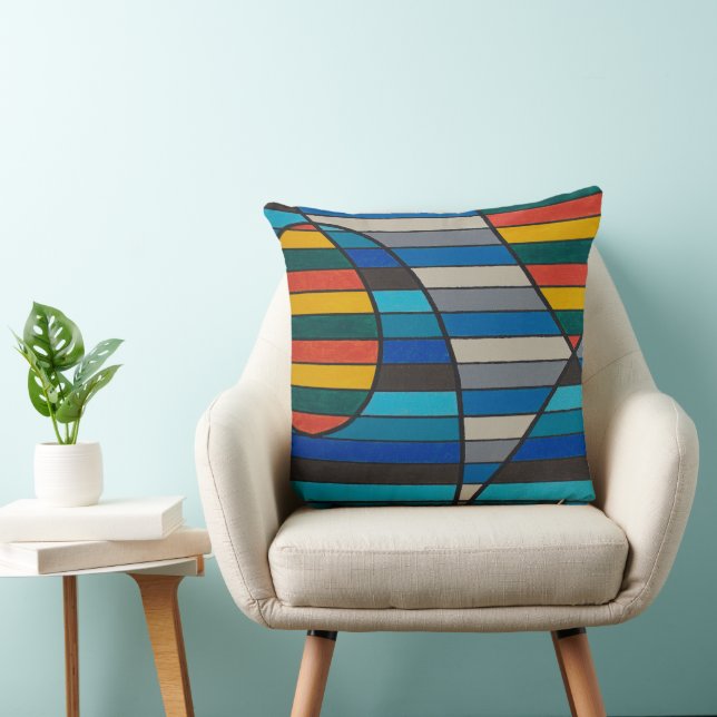 Coussin Abstrait Géométrique avec des Bandes et des Formes (Chaise)