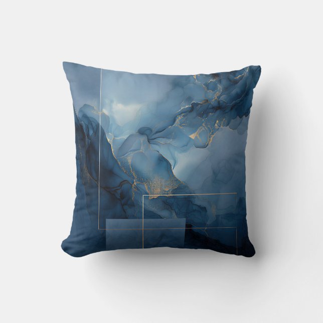 Coussin Abstrait géométrique bleu teinté de brume (Recto)