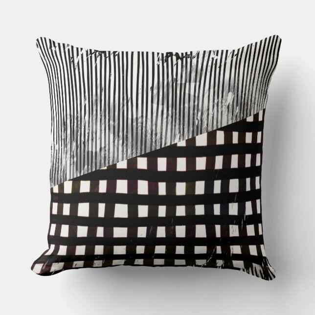 Coussin Abstrait géométrique en noir et blanc avec glitch  (Recto)
