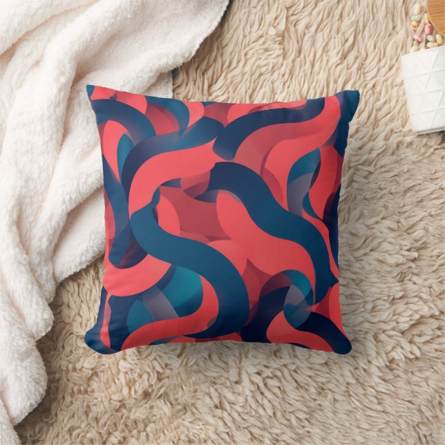 Coussin abstrait géométrique moderne Corail et Bleu (Couverture)