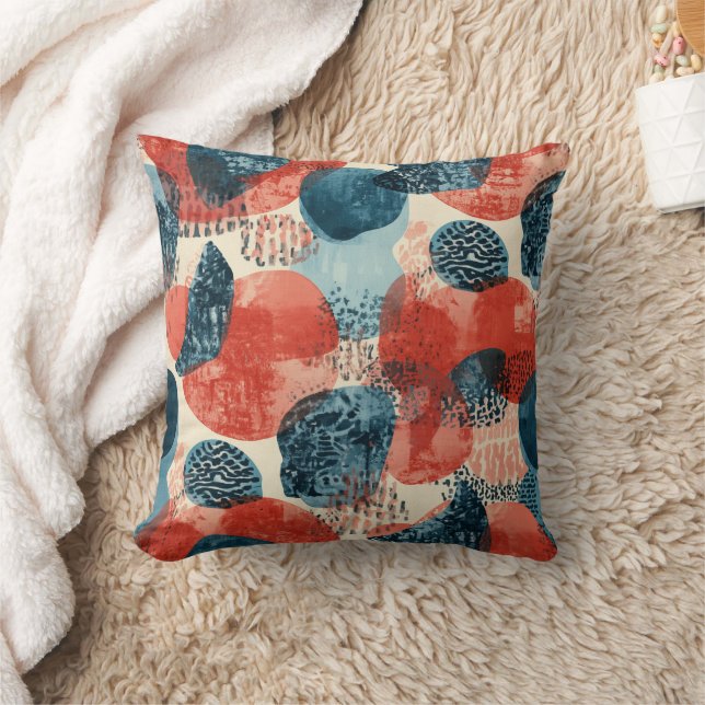 Coussin abstrait géométrique moderne Corail et Bleu (Couverture)