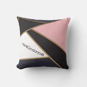 Coussin Abstrait Géométrique Noir Blanc Rose