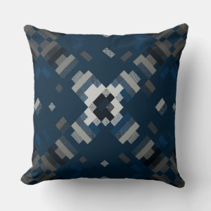 Coussin Abstrait géométrique noir, bleu et gris