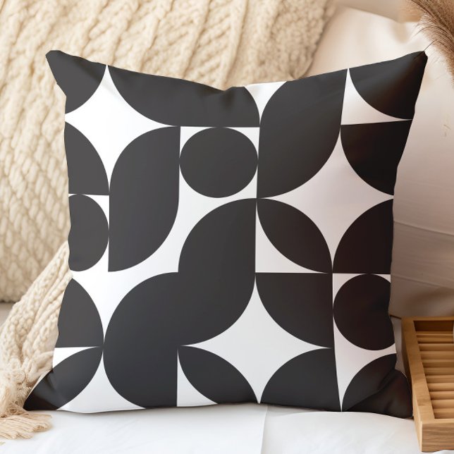 Coussin Abstrait géométrique noir et blanc milieu de siècl (Créateur téléchargé)