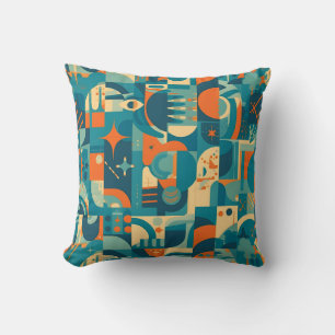 Coussin Abstrait géométrique orange et sarcelle