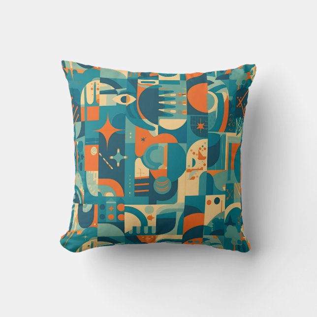 Coussin Abstrait géométrique orange et sarcelle (Recto)