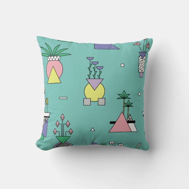 Coussin Abstrait géométrique, vases style memphis plante. (Recto)