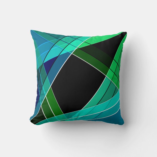 Coussin Abstrait, géométrique, vert, bleu, noir (Recto)