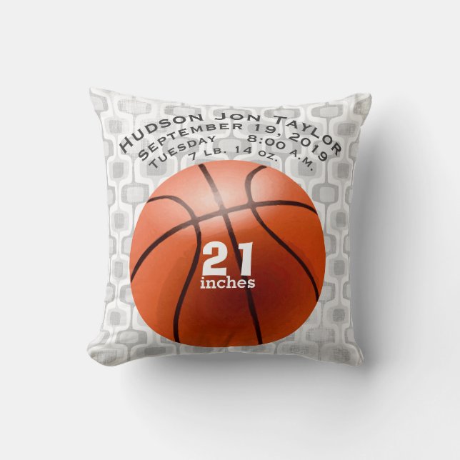 Coussin Abstrait Grey Basketball Boys Birth Record (Recto)