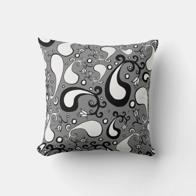 Coussin Abstrait gris et blanc Tulip Paisley motif (Recto)