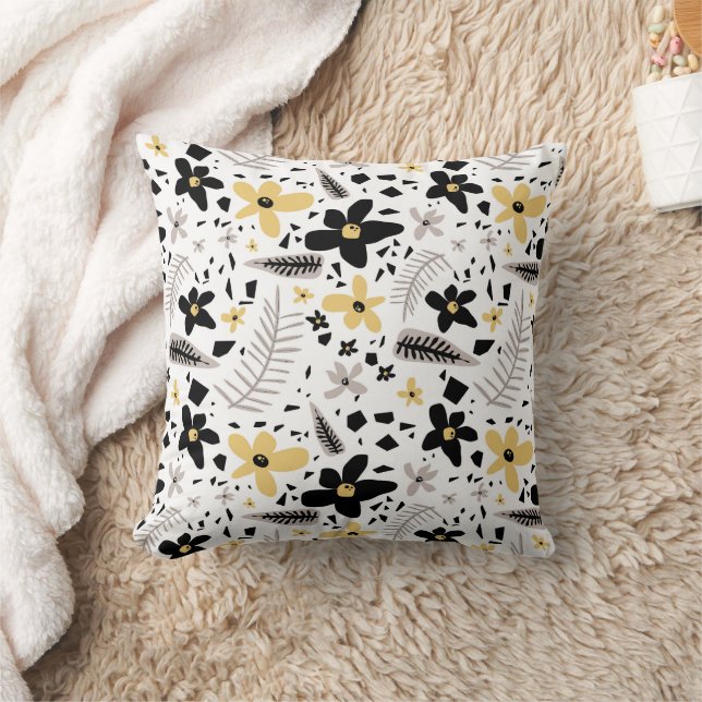 Coussin Abstrait Gris jaune noir gris sans joint motif flo (Couverture)