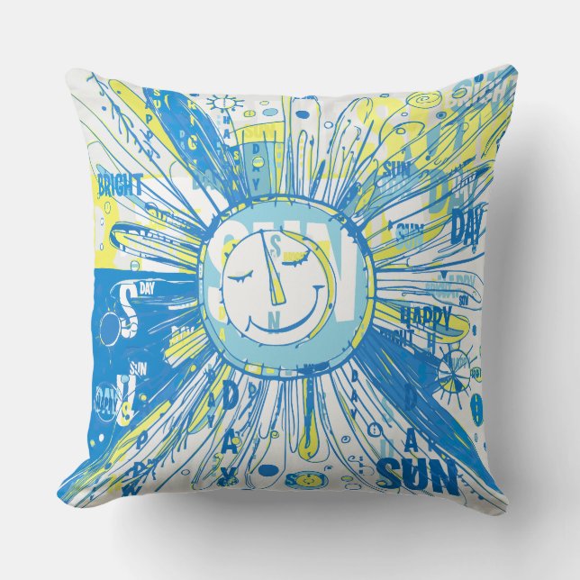 Coussin Abstrait Happy Whimsical Sun Word Art (Recto)