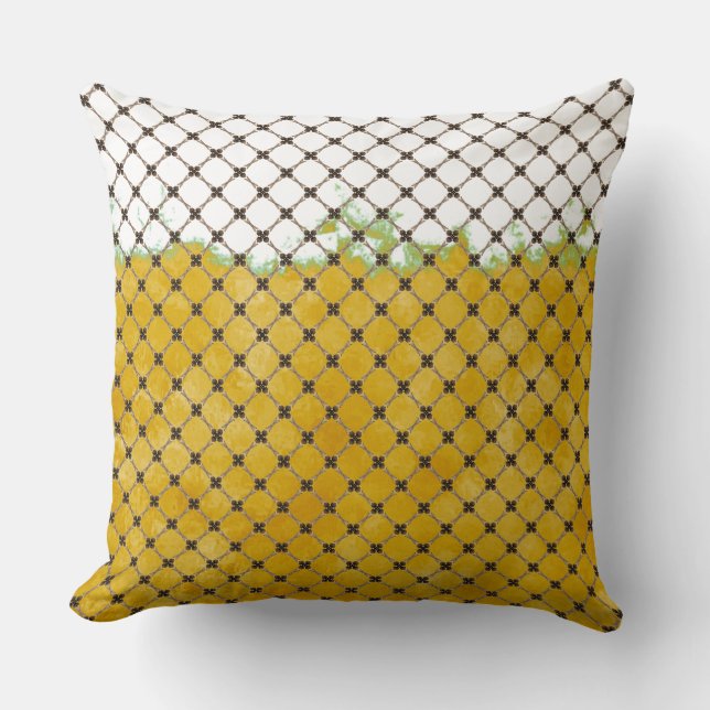 Coussin Abstrait Jaune, Blanc, Motif de bronze (Recto)