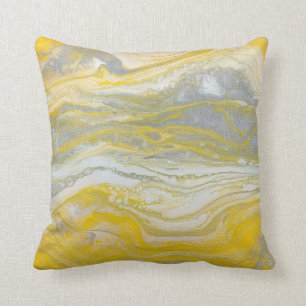 Coussin Abstrait Jaune et Argent (arrière gris cla