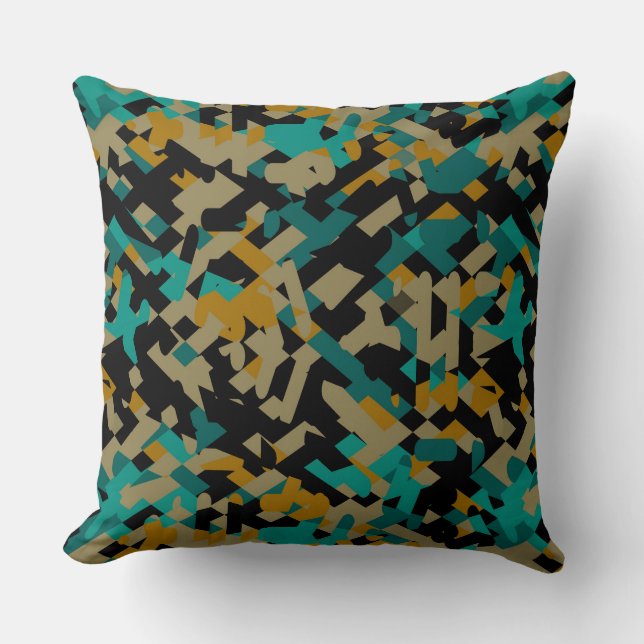 Coussin Abstrait jaune et noir turquoise (Recto)