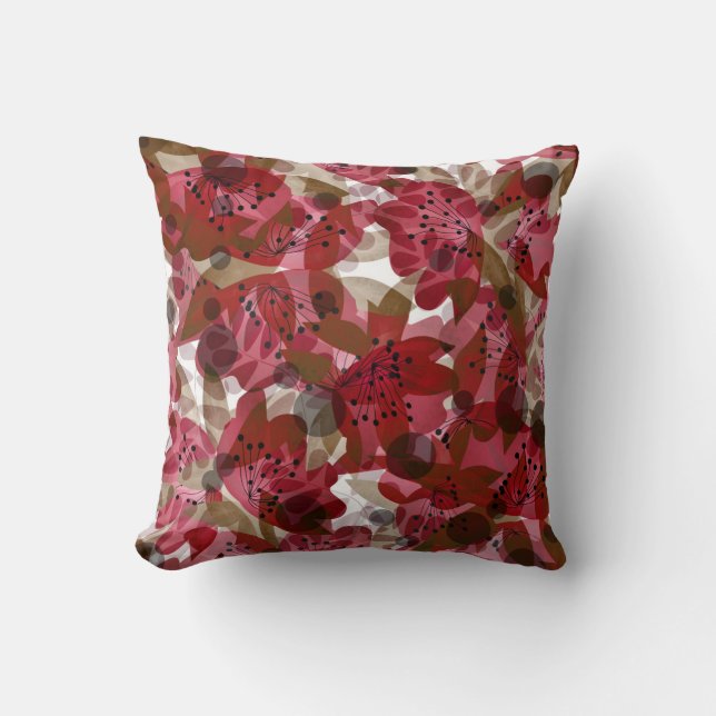 Coussin Abstrait joli joli fleurs rouges design floral (Recto)