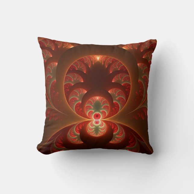 Coussin Abstrait lumineux rouge orange moderne Fractal (Recto)