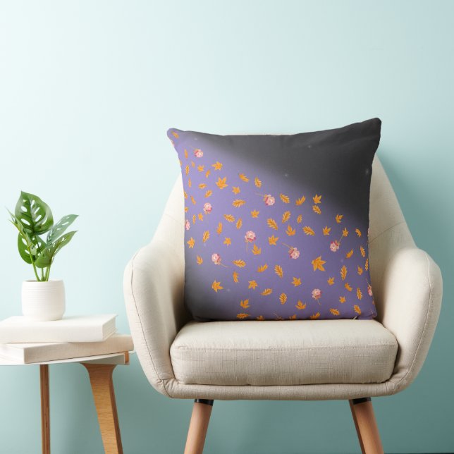Coussin Abstrait Lune Bleue Feuilles d'automne rose (Chaise)