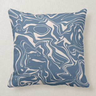 Coussin Abstrait marbre tourbillon Motif marine bleu crème