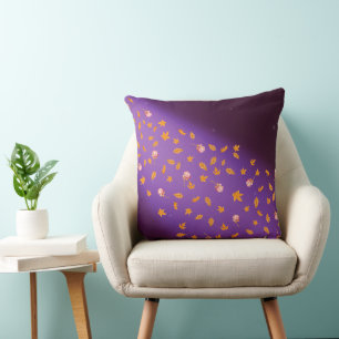Coussin Abstrait mauve lune feuilles d'automne rose