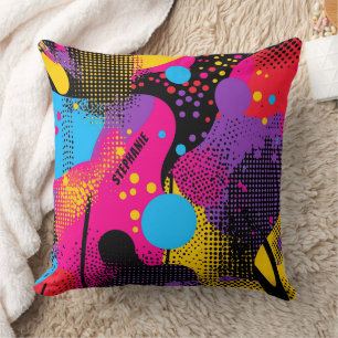Coussin Abstrait Maximaliste aux Traits de Néon