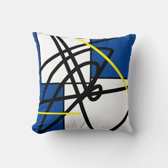 Coussin Abstrait Minimalisme Bleu Jaune (Recto)