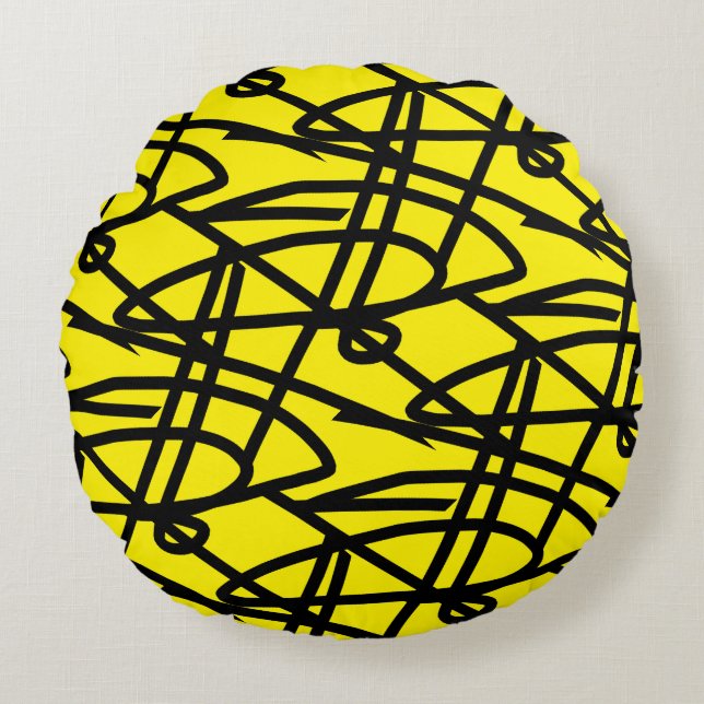 Coussin Abstrait Minimalisme Noir Jaune (Devant)