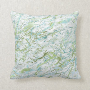 Coussin Abstrait Mint Green Blue Marbre blanc Luxe