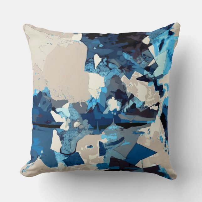 Coussin Abstrait, moderne, collage, bleu marine, turquoise (Recto)