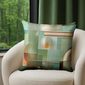 Coussin Abstrait Moderne Coloré Sarcelle Or