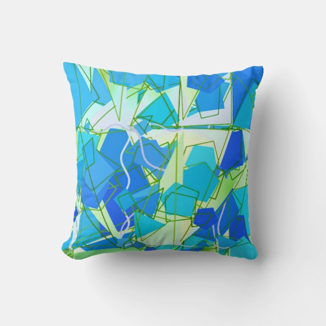 Coussin Abstrait Moderne du Milieu du XXe siècle, Bleu Aqu (Recto)