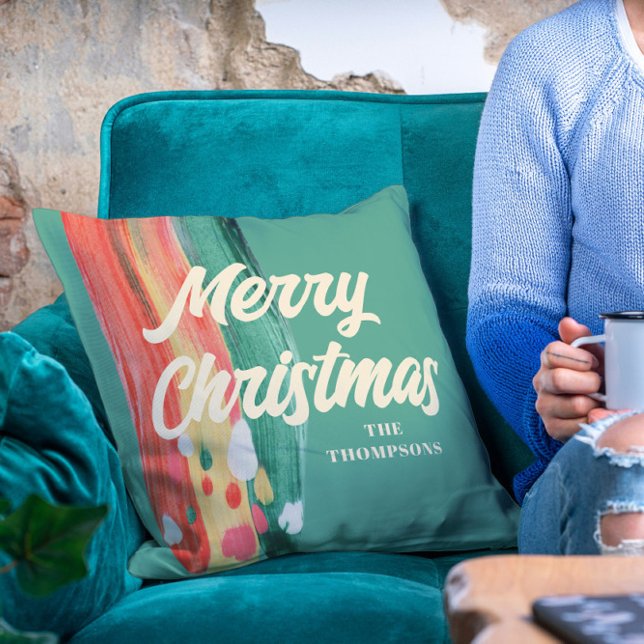 Coussin Abstrait moderne Joyeux Noël Nom personnalisé (Créateur téléchargé)