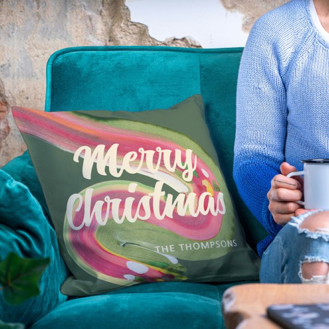 Coussin Abstrait moderne Joyeux Noël Nom personnalisé (Créateur téléchargé)