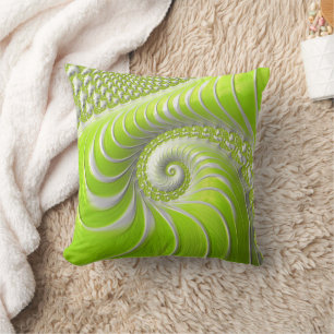 Coussin Abstrait Moderne Lime Green Spiral Fractal