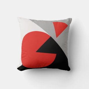 Coussin abstrait moderne noir, rouge, blanc, gris