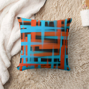 Coussin Abstrait Moderne Orange Bleu Bleu Brush traits