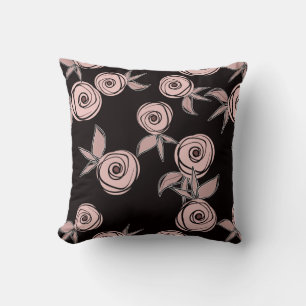 Coussin Abstrait moderne rose fleurs rose roux noir flo