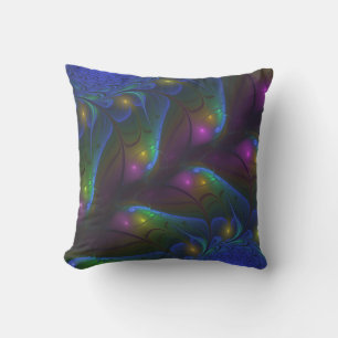 Coussin Abstrait Moderne Trippy Fractal Lumineux Coloré