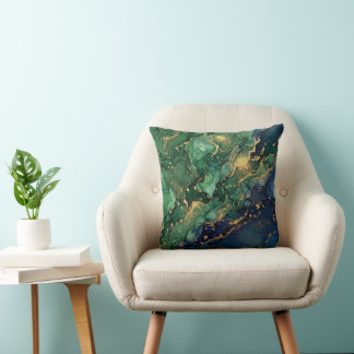 Coussin Abstrait Moderne Vert Émeraude Or