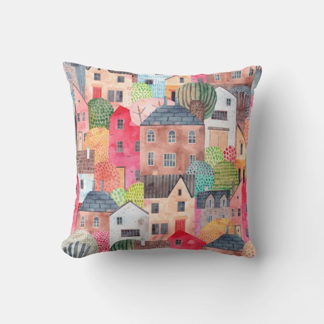 Coussin Abstrait motif sans couture avec maisons. Aquarell (Recto)