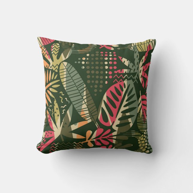 Coussin Abstrait motif sans faille avec des feuilles tropi (Recto)